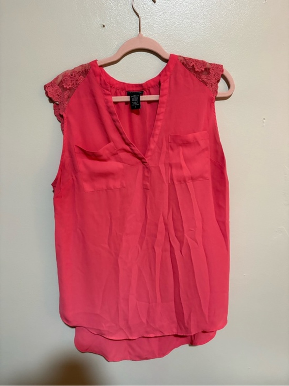 torrid Coral Lace-Trim Sleeveless V-Neck Blouse